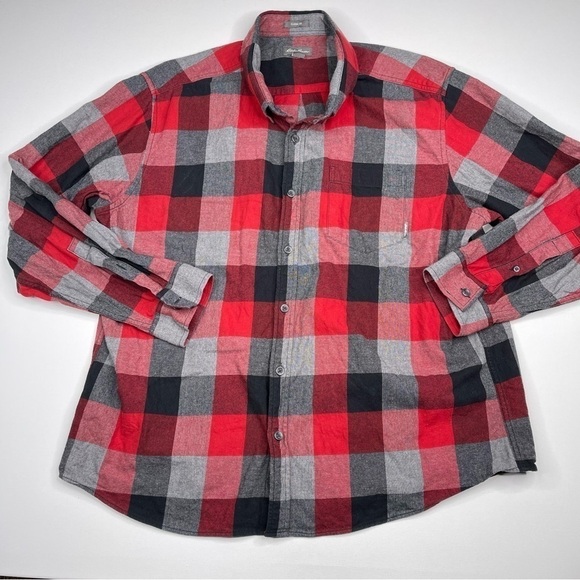 Eddie Bauer Shirt Plaid Flannel Red Grey Gorp Outdoor Hiking Camping Cotton XXL - Picture 1 of 12